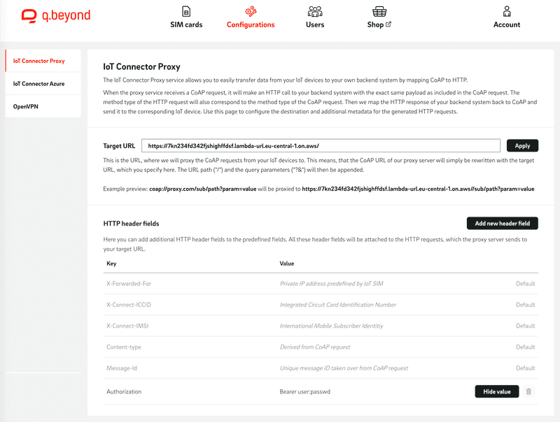 screenshot iot connector proxy AWS Lambda